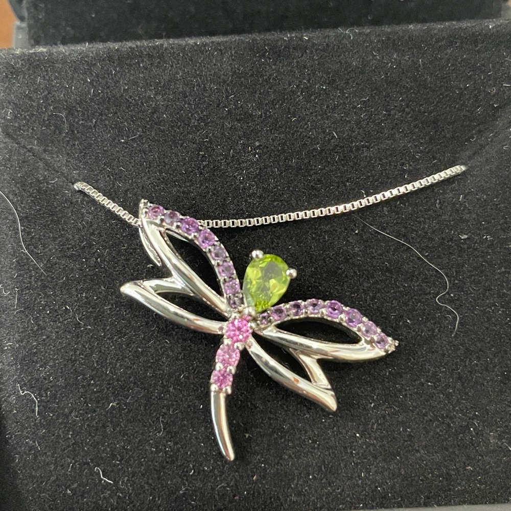 Kay Jewelers Sterling Silver Dragonfly Necklace Peridot Amethyst Sapphire